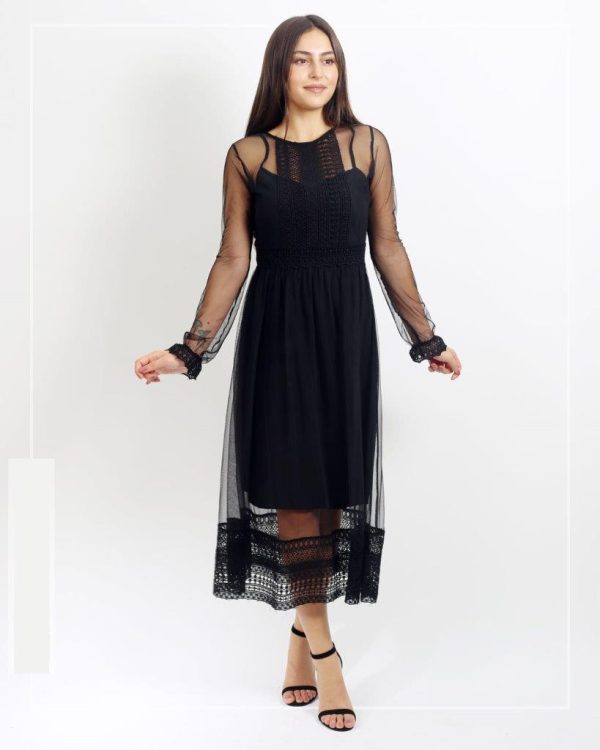 Long Black Mouseline Dress