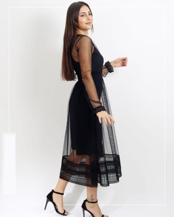 Long Black Mouseline Dress - Image 3